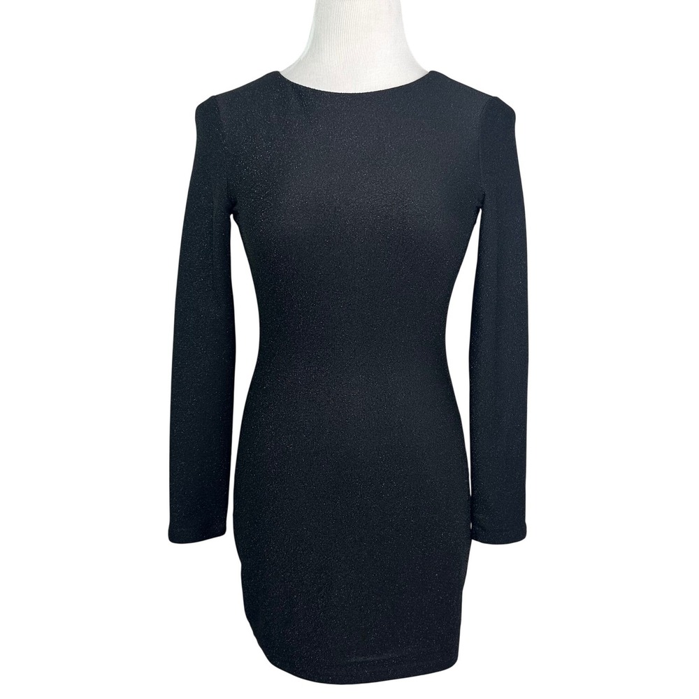 Babyboo Black Lurex Shimmer Long Sleeve Bodycon Mini Dress Womens Medium